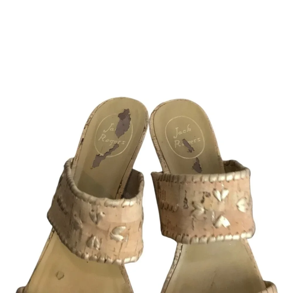 Jack‎ Rogers Womens 10 Cork Wedge Sandals Brown Strappy Summer Platform Heels